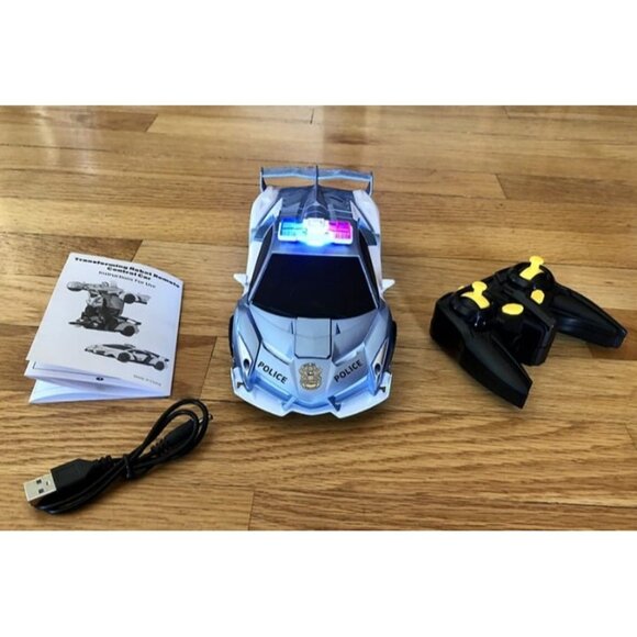 New Transforming Police Car RC Toy, 1:18 Scale Flashing Lights, 360° Rotation - Picture 2 of 4